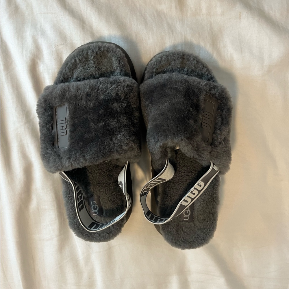 IGG fluffy dark grey sandal slide slippers
